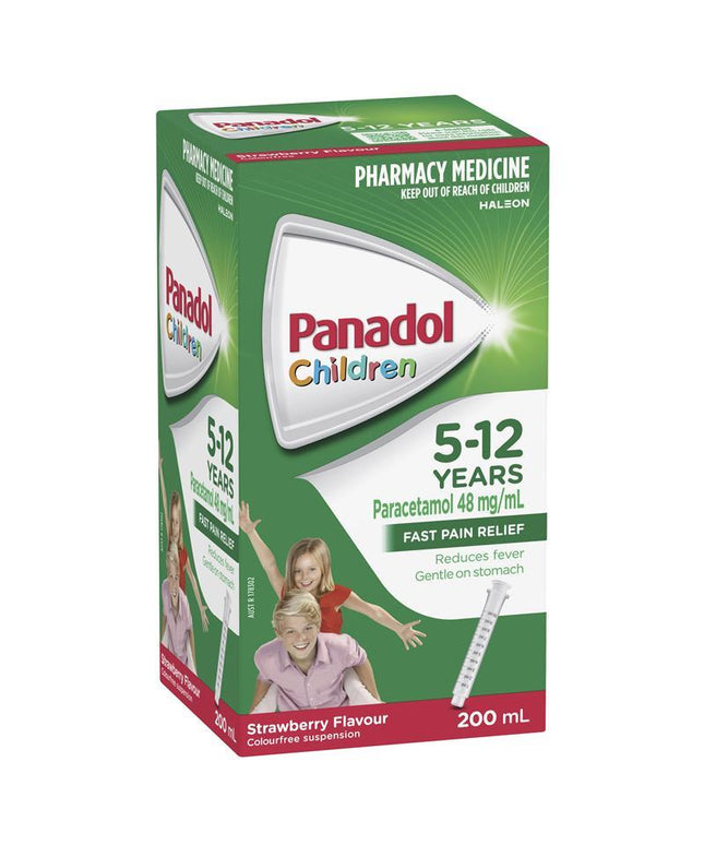 Panadol Children 5-12 Years Suspension Fever & Pain Relief Strawberry Flavour 200mL