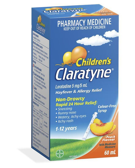 Children's Claratyne Allergy & Hayfever Relief Syrup For Kids Peach Flavour 60mL