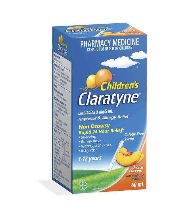 Children's Claratyne Allergy & Hayfever Relief Syrup For Kids Peach Flavour 60mL