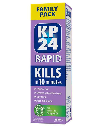 KP24 Rapid 10 Minute Head Lice/Nit Solution 250ml with Comb Family Pack