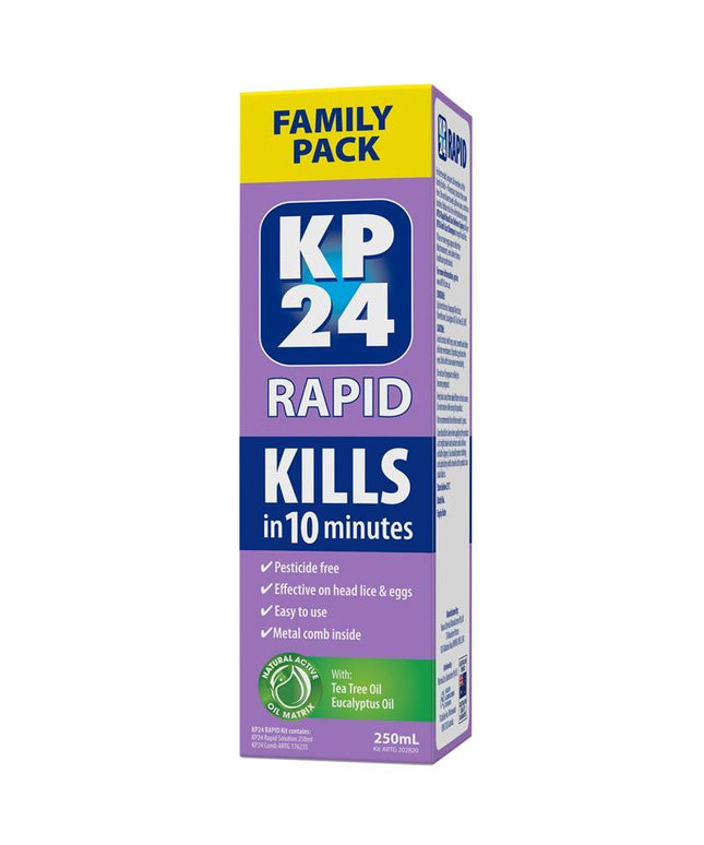 KP24 Rapid 10 Minute Head Lice/Nit Solution 250ml with Comb Family Pack