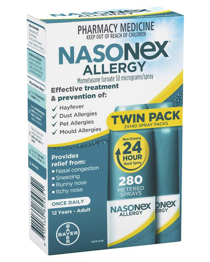 Nasonex Allergy Non-Drowsy 24 Hour Nasal Spray Twin Pack 2 x 140 Sprays