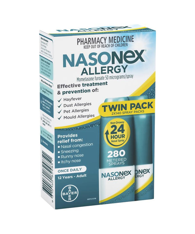 Nasonex Allergy Non-Drowsy 24 Hour Nasal Spray Twin Pack 2 x 140 Sprays