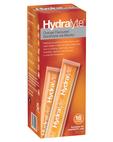 Hydralyte Rehydration Orange Flavoured Ice Blocks 16 Pack
