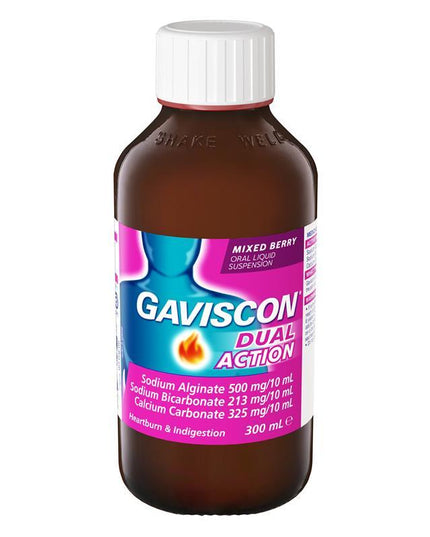 Gaviscon Dual Action Liquid Mixed Berry Flavour Heartburn and Indigestion Relief 300ml