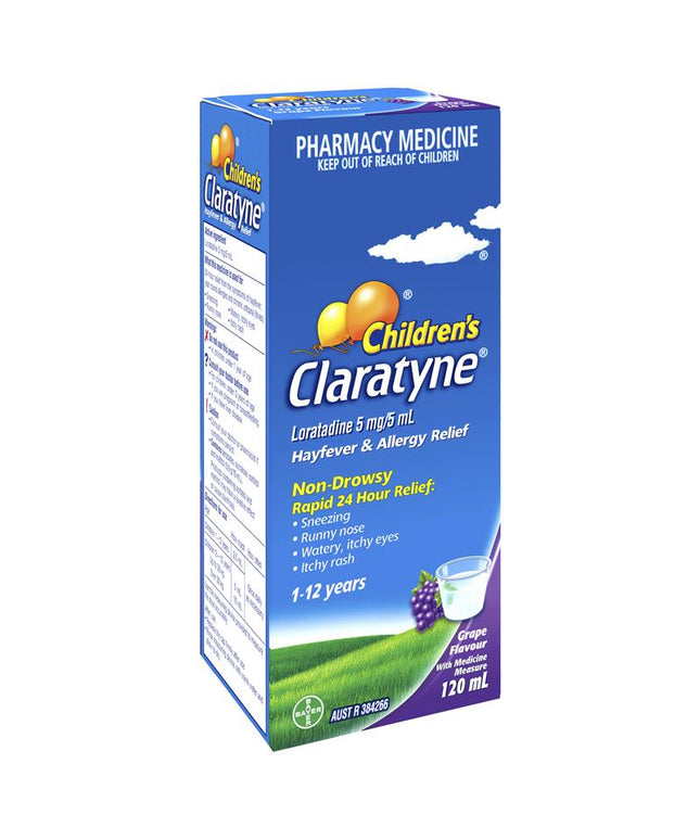 Children's Claratyne Allergy & Hayfever Relief Syrup For Kids Grape Flavour 120mL