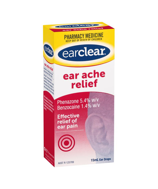 EarClear Ear Ache Relief Drops 15mL - Effective Relief of Ear Pain
