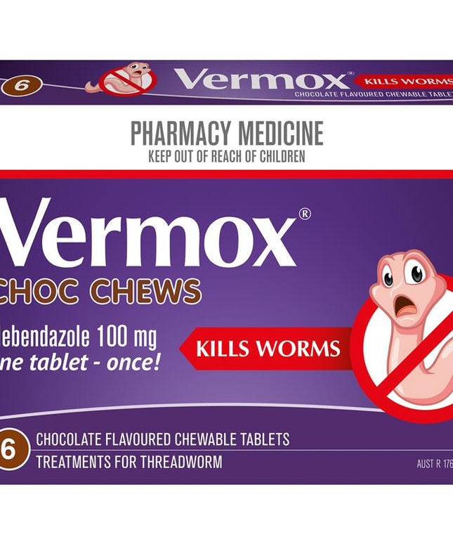 Vermox Worming Treatment Choc Chews 6 Tablets