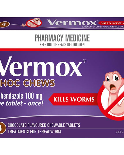 Vermox Worming Treatment Choc Chews 4 Tablets