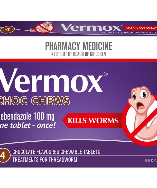Vermox Worming Treatment Choc Chews 4 Tablets