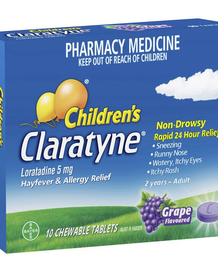 Children's Claratyne Allergy & Hayfever Relief Antihistamine For Kids Grape Flavoured Chewable Tablets 10 pack
