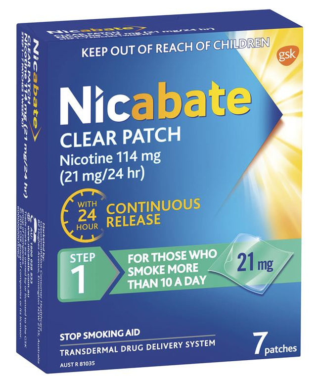 Nicabate Clear Patch Quit Smoking Step 1 21mg 7 Patches