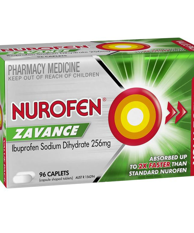Nurofen Zavance Fast Pain Relief Caplets 256mg Ibuprofen 96 Pack