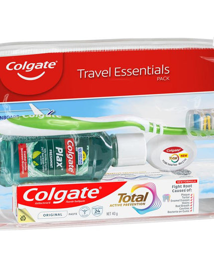 Colgate Travel Essentials Toothbrush, Toothpaste, Mouthwash, Floss & travel bag Pack