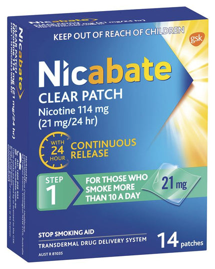 Nicabate Clear Patch Quit Smoking Step 1 21mg 14 Patches (Value Pack)