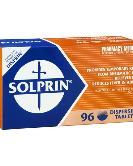 Solprin Pain and Fever Relief Dispersible Tablets 300mg Aspirin 96 Pack