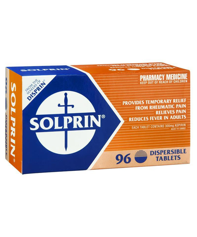 Solprin Pain and Fever Relief Dispersible Tablets 300mg Aspirin 96 Pack