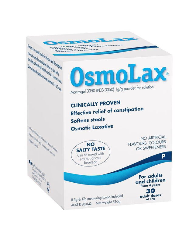 OsmoLax Laxative Powder 30 Dose 510g - Macrogol Constipation Relief with No Salty Taste, Flavour Free & Salt Free