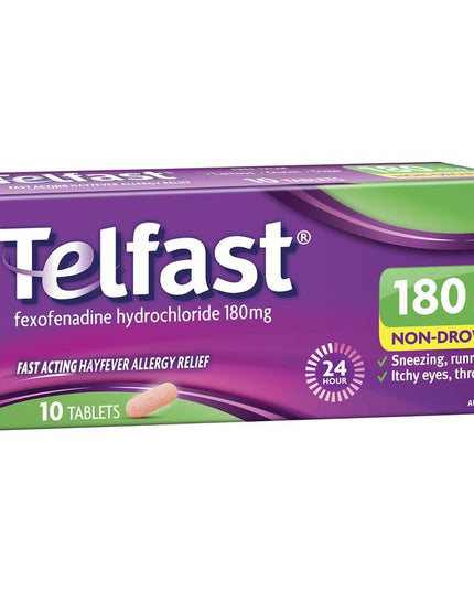 Telfast Hayfever Allergy Relief 180mg Antihistamine Tablets Non-Drowsy - 10 Pack