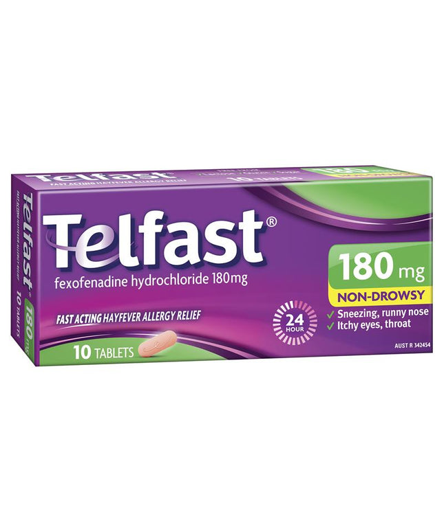 Telfast Hayfever Allergy Relief 180mg Antihistamine Tablets Non-Drowsy - 10 Pack