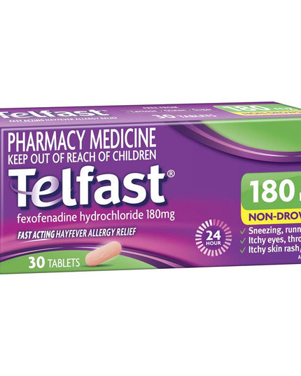 Telfast Hayfever Allergy Relief 180mg Antihistamine Tablets Non-Drowsy - 30 Pack