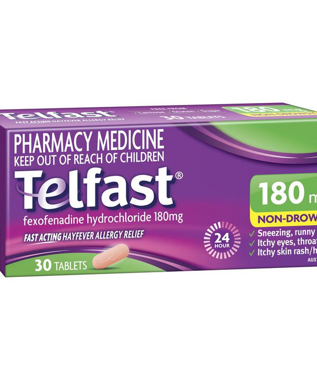 Telfast Hayfever Allergy Relief 180mg Antihistamine Tablets Non-Drowsy - 30 Pack