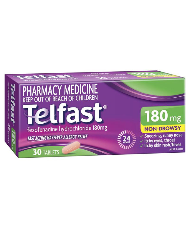 Telfast Hayfever Allergy Relief 180mg Antihistamine Tablets Non-Drowsy - 30 Pack