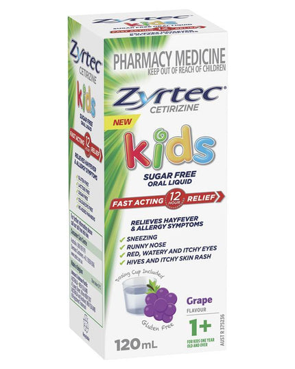 Zyrtec Kids Antihistamine Allergy & Hayfever Oral Liquid Grape 120mL