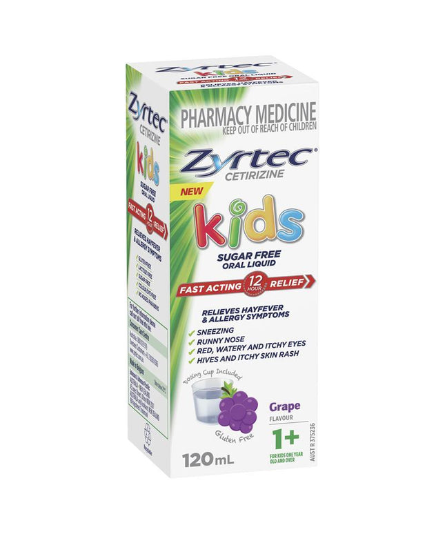 Zyrtec Kids Antihistamine Allergy & Hayfever Oral Liquid Grape 120mL
