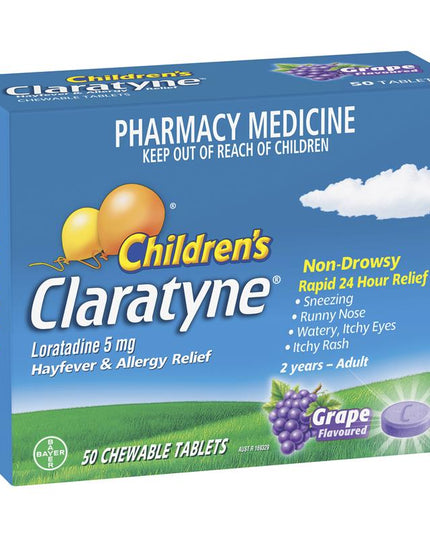 Children's Claratyne Allergy & Hayfever Relief Antihistamine For Kids Grape Chewable Tablets 30 pack