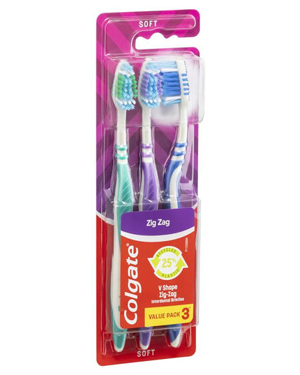 Colgate Zig Zag Deep Interdental Clean Toothbrush Flex Soft Value 3 Pack
