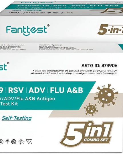 Fanttest 5-in-1 Combo RAT Test - ADV Virus - RSV - Influenza Flu A/B - COVID-19 Rapid Antigen Test Kit - Nasal Swab (5 pack)
