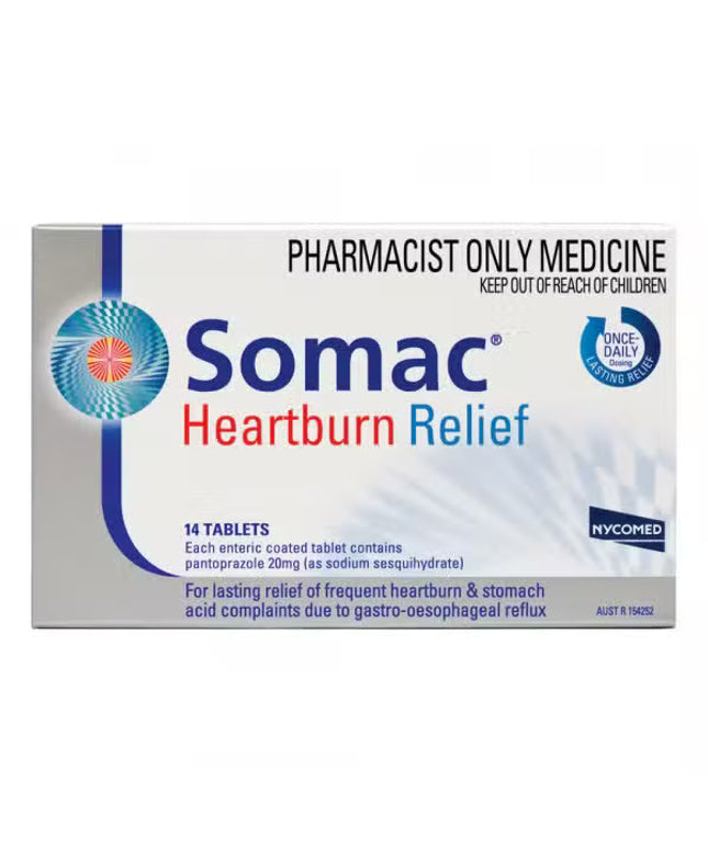 Somac Heartburn Relief 20mg EC Tablets 14 - Pantoprazole (S3)