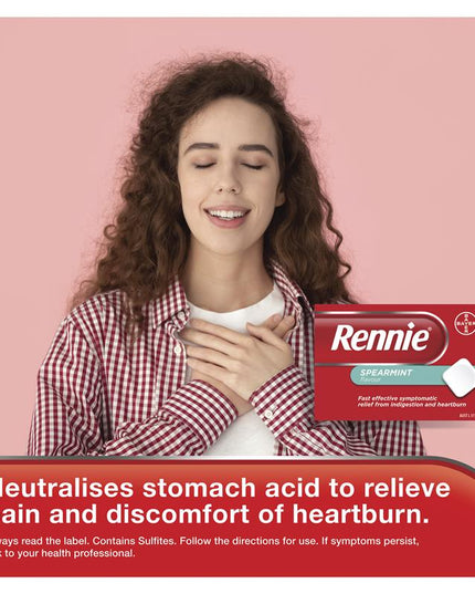Rennie Indigestion and Heartburn Relief Spearmint 96 Chewable Tablets
