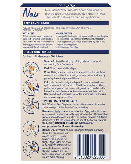 Nair Easiwax Wax Strips 20 Large