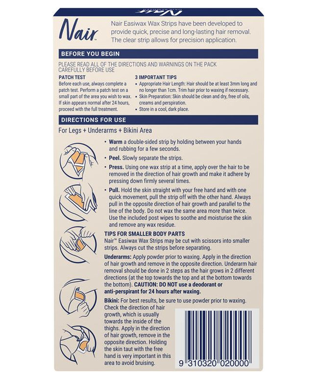 Nair Easiwax Wax Strips 20 Large