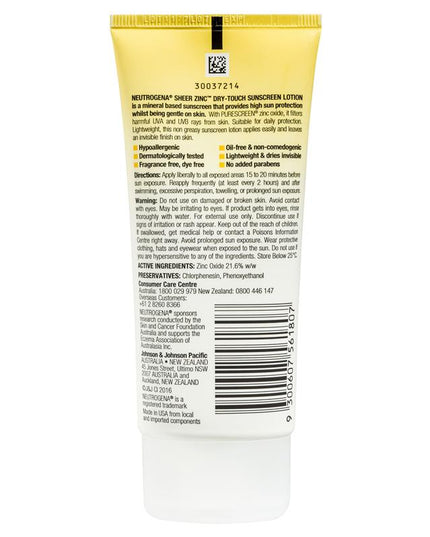Neutrogena Sheer Zinc Body Dry-Touch Sunscreen Lotion 88mL