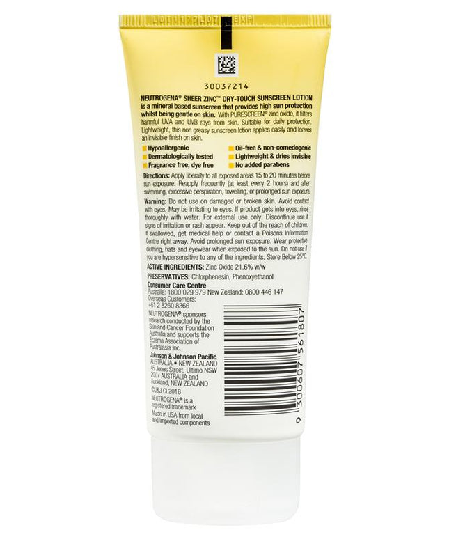Neutrogena Sheer Zinc Body Dry-Touch Sunscreen Lotion 88mL