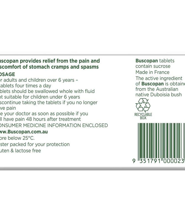 Buscopan Stomach Cramps Pain Relief 10mg Tablets 20 Pack