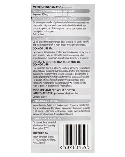 Nurofen Ibuprofen Caplets Pain Relief 200mg 24 Pack