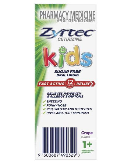 Zyrtec Kids Antihistamine Allergy & Hayfever Oral Liquid Grape 120mL