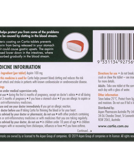 Cartia 100mg Tablets 84