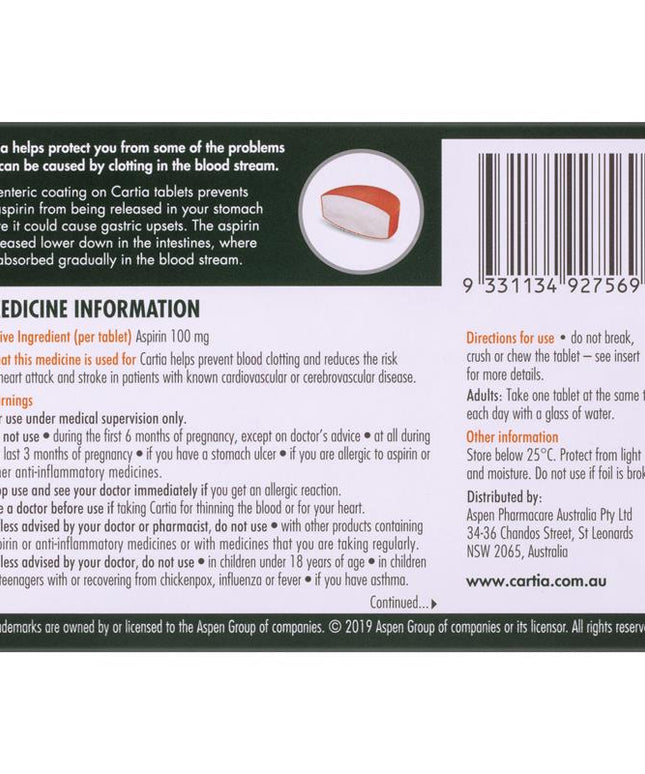 Cartia 100mg Tablets 84