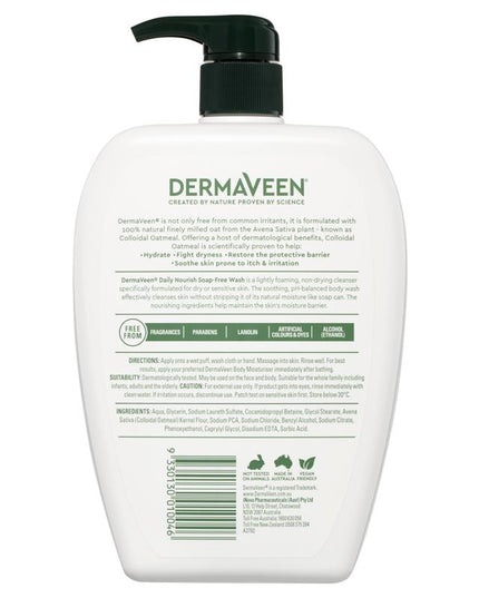 DermaVeen Daily Nourish Soap-Free Wash for Dry & Sensitive Skin 1L