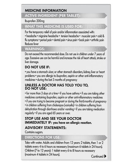 Nurofen Ibuprofen Pain Relief Tablets 200mg 96 Pack