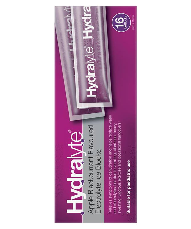 Hydralyte Rehydration Ice Blocks Apple Blackcurrant 16 Pack