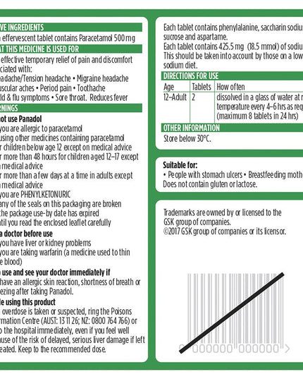 Panadol Rapid Soluble Paracetamol Pain Relief Tablets 500mg 20