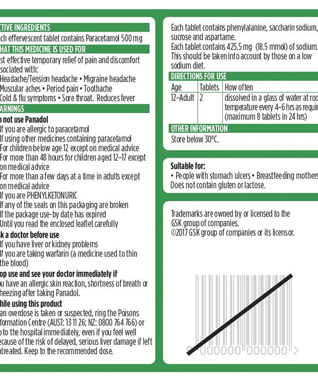 Panadol Rapid Soluble Paracetamol Pain Relief Tablets 500mg 20