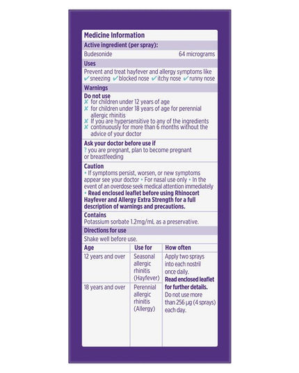 Rhinocort Extra Strength Hayfever & Allergy Nasal Spray 120 Sprays
