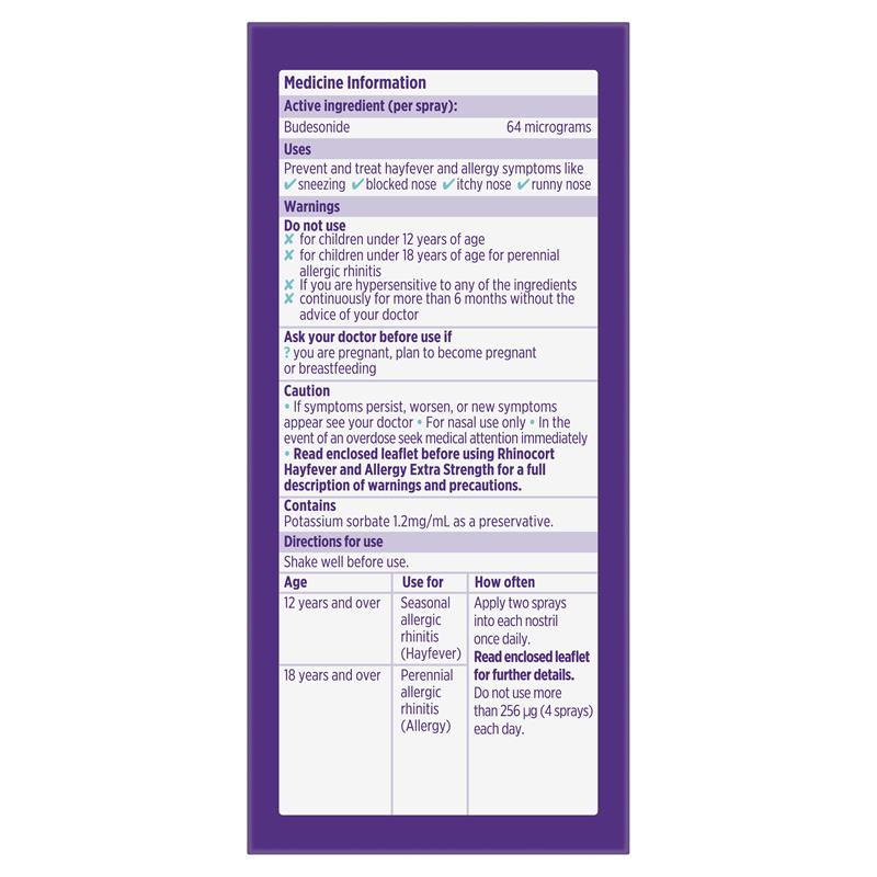 Rhinocort Extra Strength Hayfever & Allergy Nasal Spray 120 Sprays
